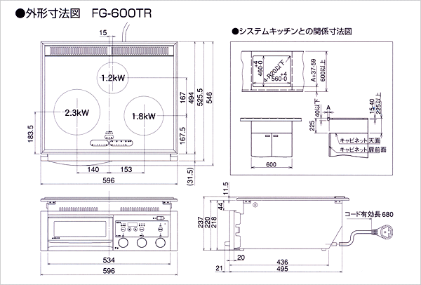 スーパーラジエントヒーター　FG-600TR　外形寸法図